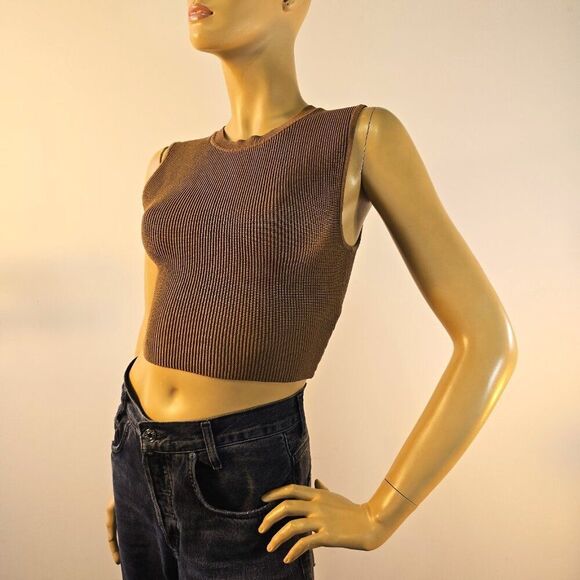 Babaton Aritzia Sculpt Ribbed Knit Cropped Sleeveless Tank Top Brown Size Small - Picture 1 of 6